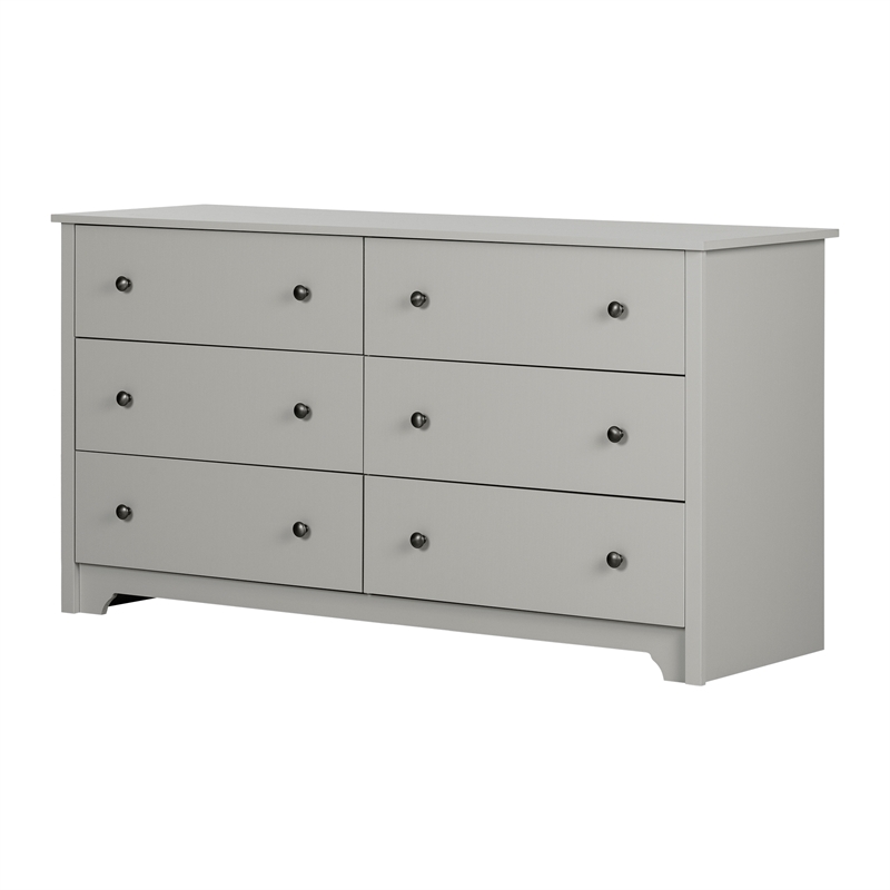 Maklaine Contemporary 6-Drawer Wood Dresser in Soft Gray Finish