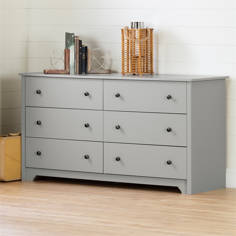 Maklaine Contemporary 6-Drawer Wood Dresser in Soft Gray Finish