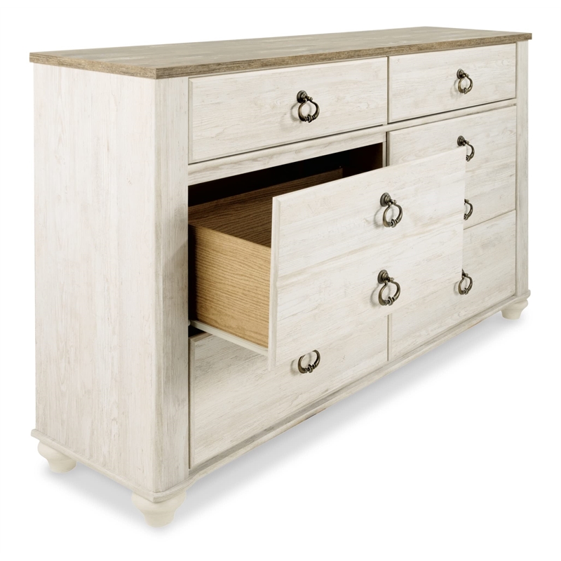 Maklaine Modern Coastal 6-Drawer Double Dresser in Whitewash