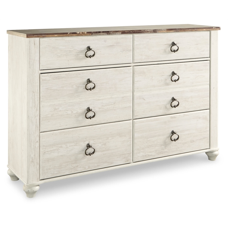 Maklaine Modern Coastal 6-Drawer Double Dresser in Whitewash