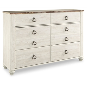 Maklaine Modern Coastal 6-Drawer Double Dresser in Whitewash