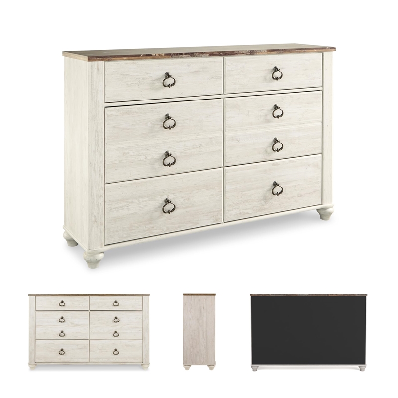 Maklaine Modern Coastal 6-Drawer Double Dresser in Whitewash