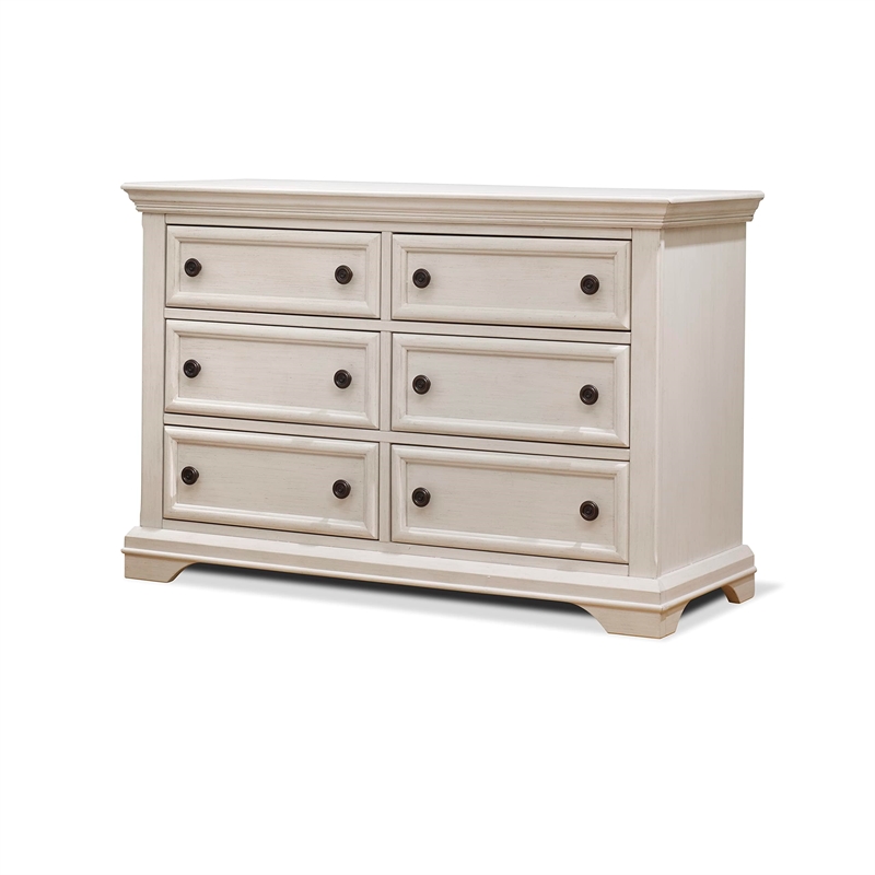 Maklaine Traditional Wood Double Dresser for Nursery in Brushed Ivory
