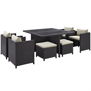 Maklaine Contemporary 9 Piece Outdoor Patio Dining Set in Espresso Beige
