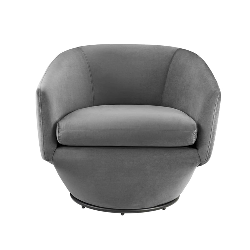 Maklaine Performance Velvet Fabric and Iron Swivel Chair in Gray