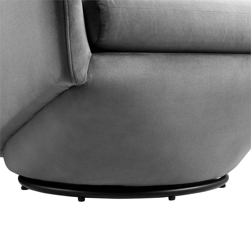 Maklaine Performance Velvet Fabric and Iron Swivel Chair in Gray