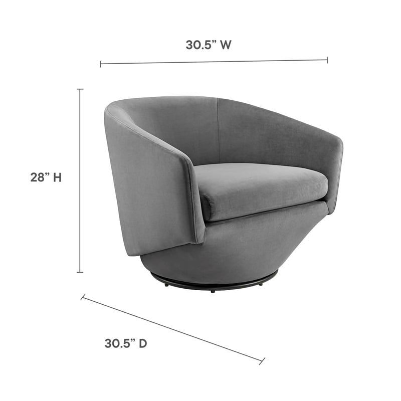 Maklaine Performance Velvet Fabric and Iron Swivel Chair in Gray