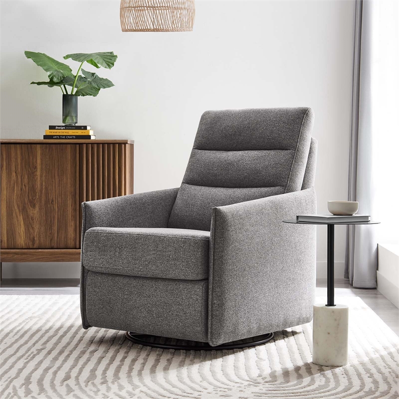 Maklaine Upholstered Polyester Fabric Lounge Chair in Light Gray