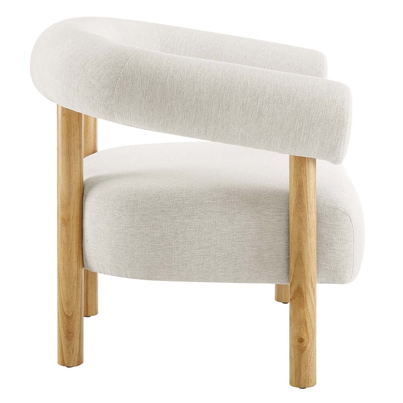 Maklaine Upholstered Modern Fabric Armchair in Ivory and Natural