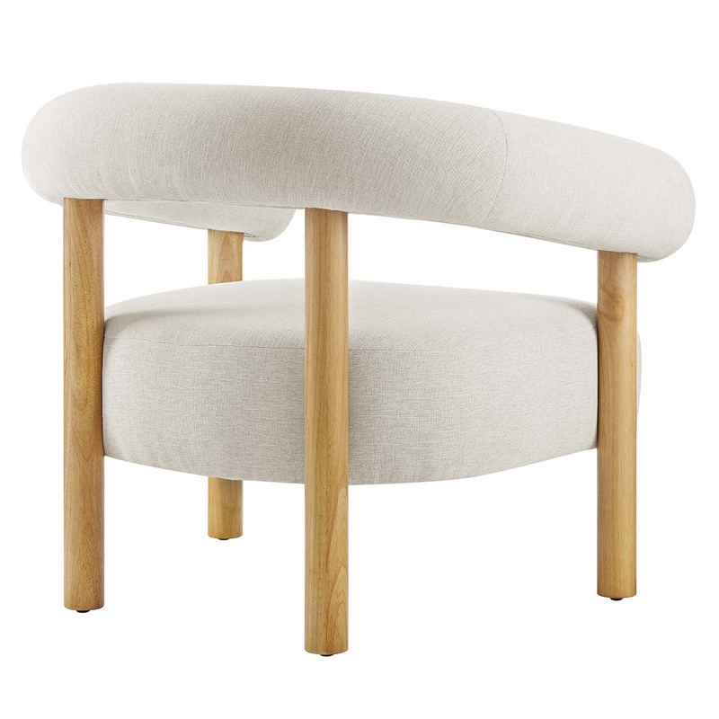 Maklaine Upholstered Modern Fabric Armchair in Ivory and Natural