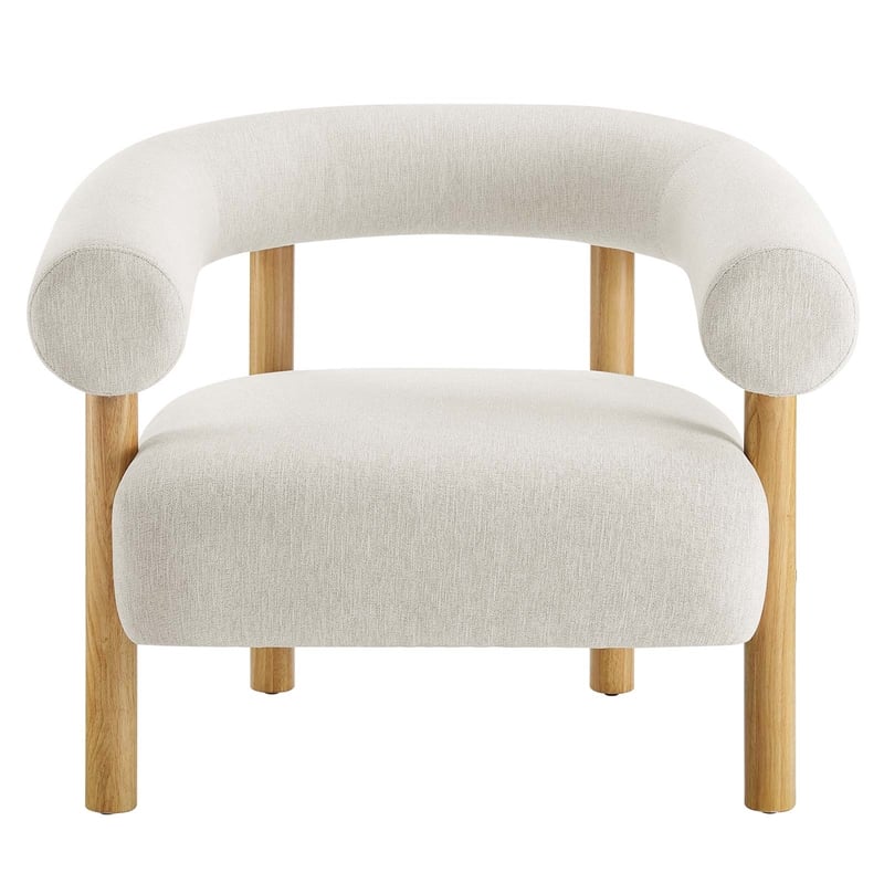 Maklaine Upholstered Modern Fabric Armchair in Ivory and Natural