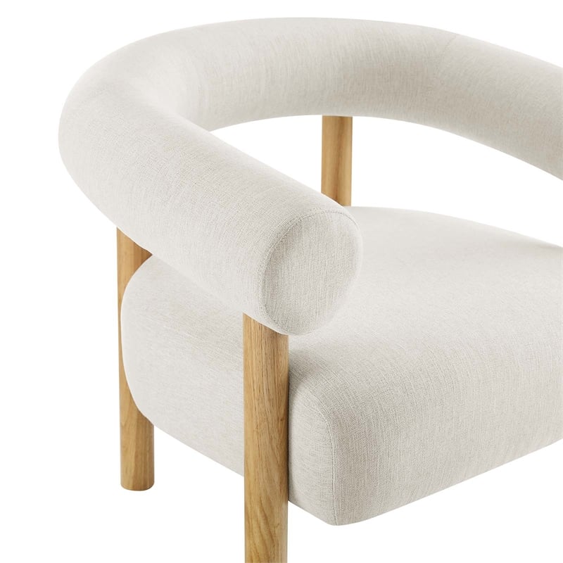 Maklaine Upholstered Modern Fabric Armchair in Ivory and Natural