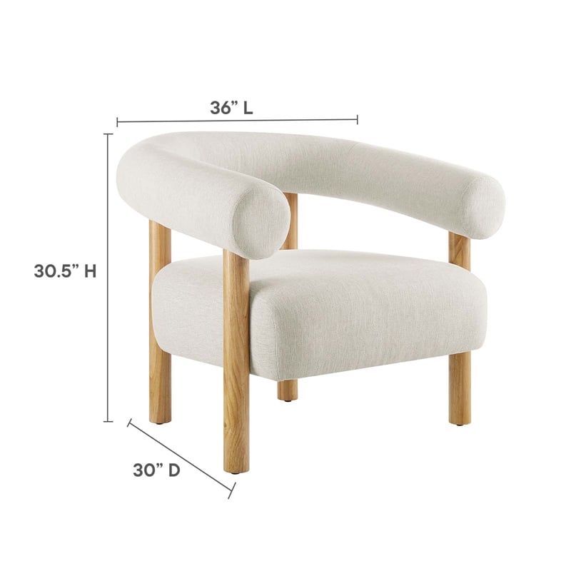 Maklaine Upholstered Modern Fabric Armchair in Ivory and Natural
