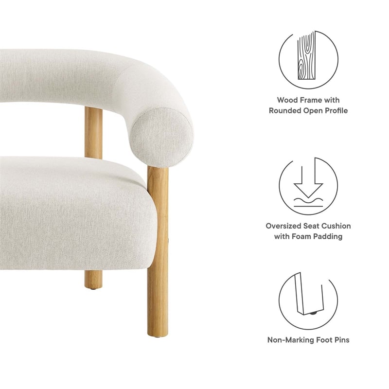Maklaine Upholstered Modern Fabric Armchair in Ivory and Natural