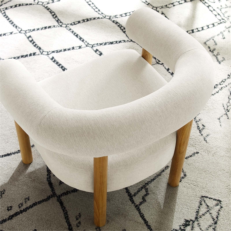 Maklaine Upholstered Modern Fabric Armchair in Ivory and Natural