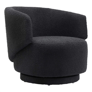 Maklaine Upholstered Modern Boucle Fabric Swivel Chair in Black