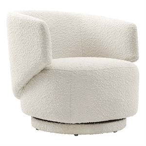Maklaine Swivel Upholstered Modern Boucle Fabric Chair in Ivory