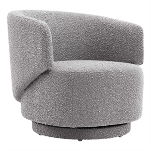 Maklaine Upholstered Modern Boucle Fabric Swivel Chair in Light Gray