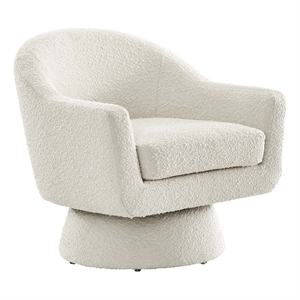 Maklaine Upholstered Modern Boucle Fabric Swivel Chair in Ivory