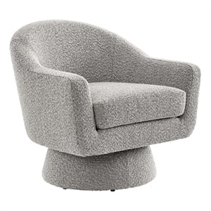 Maklaine Upholstered Modern Boucle Fabric Swivel Chair in Taupe