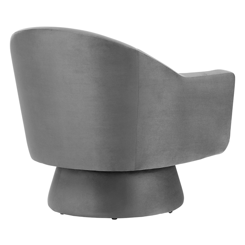Maklaine Upholstered Modern Velvet Fabric & Wood Swivel Chair in Gray
