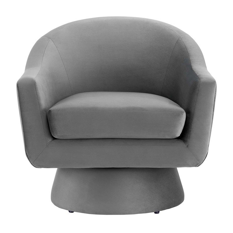 Maklaine Upholstered Modern Velvet Fabric & Wood Swivel Chair in Gray