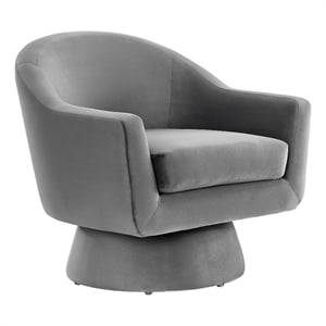 Maklaine Upholstered Modern Velvet Fabric & Wood Swivel Chair in Gray