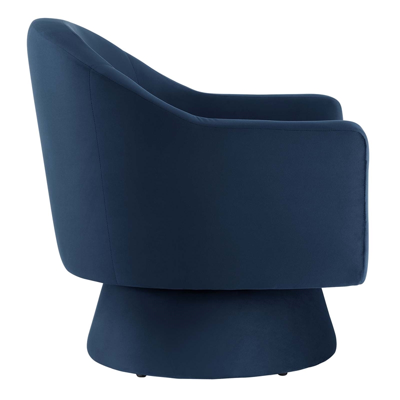 Maklaine Upholstered Modern Velvet Fabric & Wood Swivel Chair in Blue