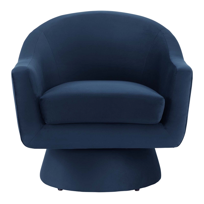 Maklaine Upholstered Modern Velvet Fabric & Wood Swivel Chair in Blue