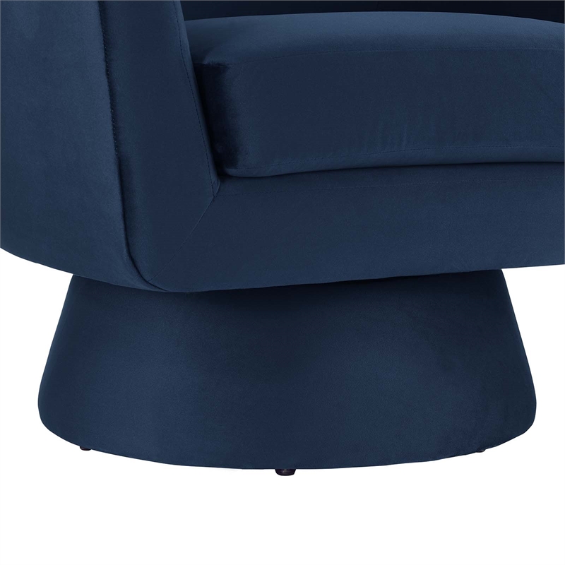 Maklaine Upholstered Modern Velvet Fabric & Wood Swivel Chair in Blue