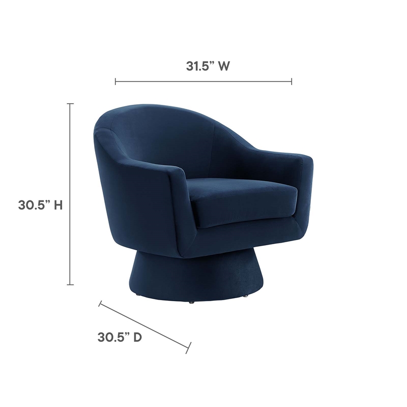 Maklaine Upholstered Modern Velvet Fabric & Wood Swivel Chair in Blue