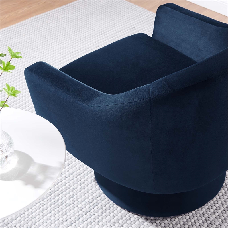 Maklaine Upholstered Modern Velvet Fabric & Wood Swivel Chair in Blue