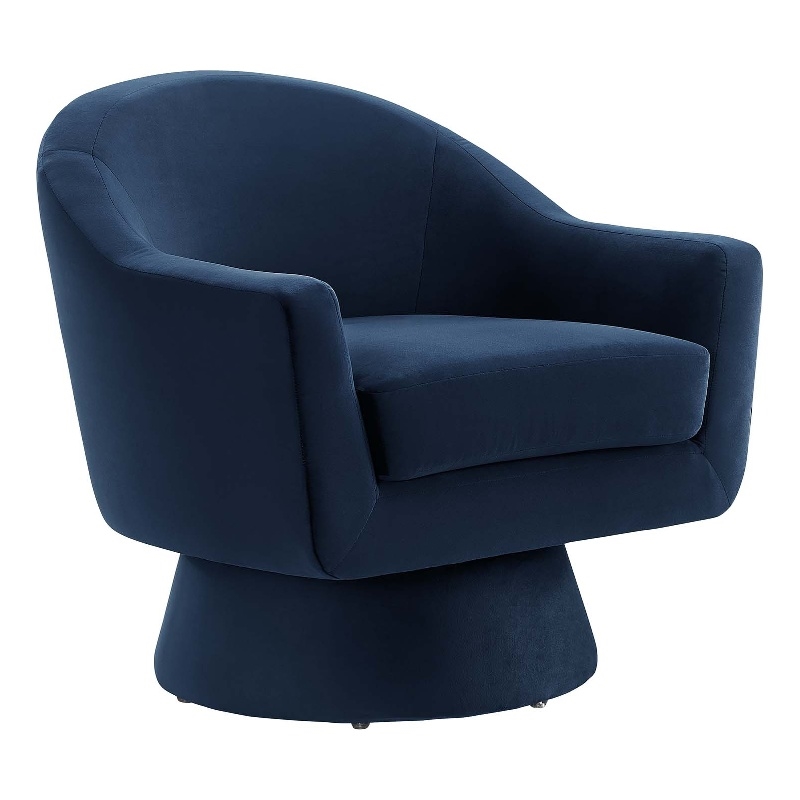 Maklaine Upholstered Modern Velvet Fabric & Wood Swivel Chair in Blue