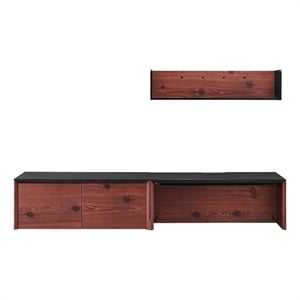 Maklaine 38&quot Wall-Mount Office Desk With Cabinet and Shelf in Black Cherry