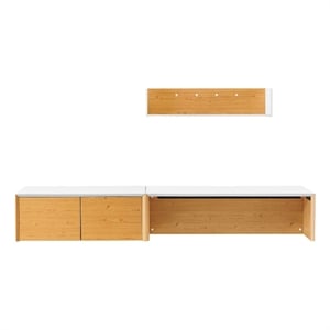 Maklaine 49&quot Wall-Mount Office Desk With Cabinet and Shelf in White Natural