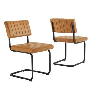 Maklaine 19.5&quot Upholstered Faux Leather Dining Side Chair in Tan (Set of 2)