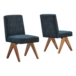 Maklaine 19&quot Heathered Fabric Dining Side Chair in Azure (Set of 2)