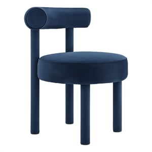 Maklaine 19&quot Upholstered Velvet Fabric Dining Chair in Midnight Blue