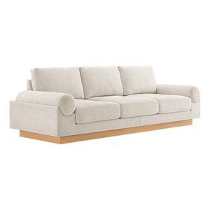Maklaine Upholstered Fabric Sofa with Bolster Armrests in Ivory
