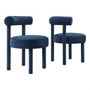 Maklaine 19&quot Velvet Fabric Dining Chair in Midnight Blue (Set of 2)