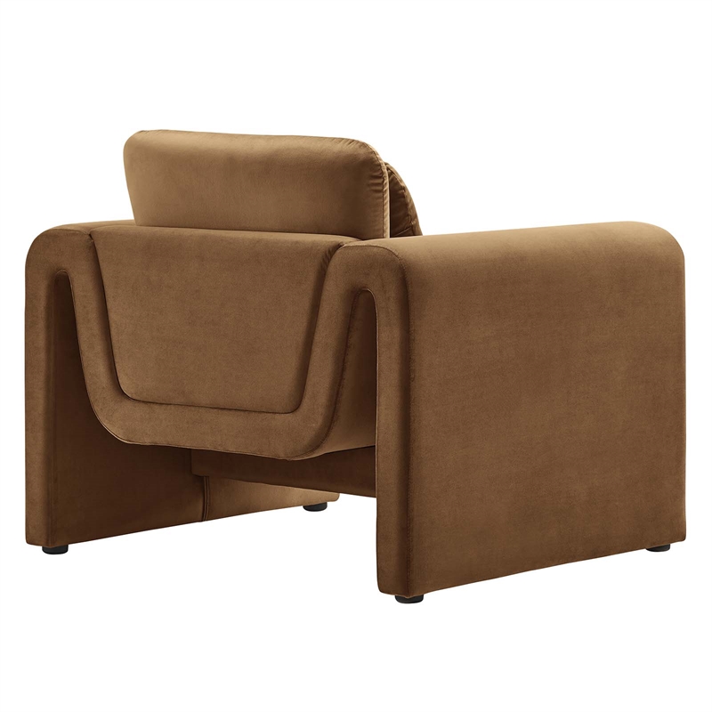 Maklaine Contemporary Upholstered Velvet Fabric Armchair in Brown