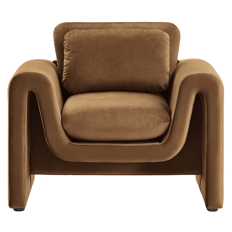 Maklaine Contemporary Upholstered Velvet Fabric Armchair in Brown