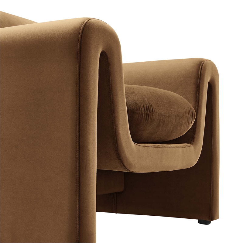 Maklaine Contemporary Upholstered Velvet Fabric Armchair in Brown