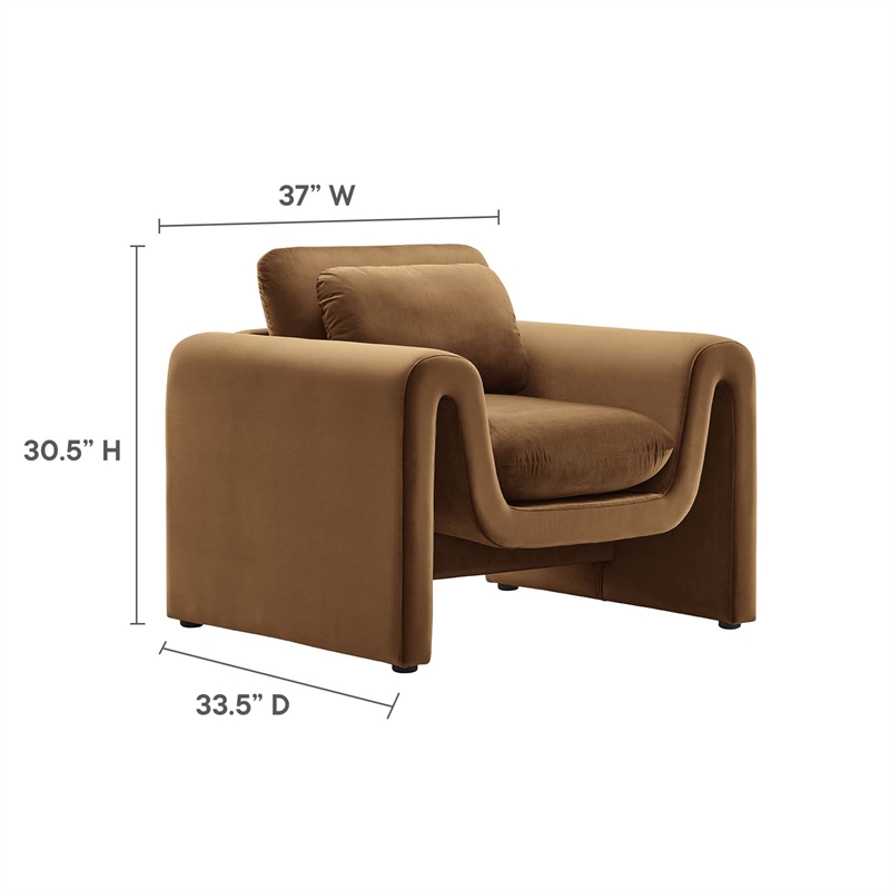 Maklaine Contemporary Upholstered Velvet Fabric Armchair in Brown