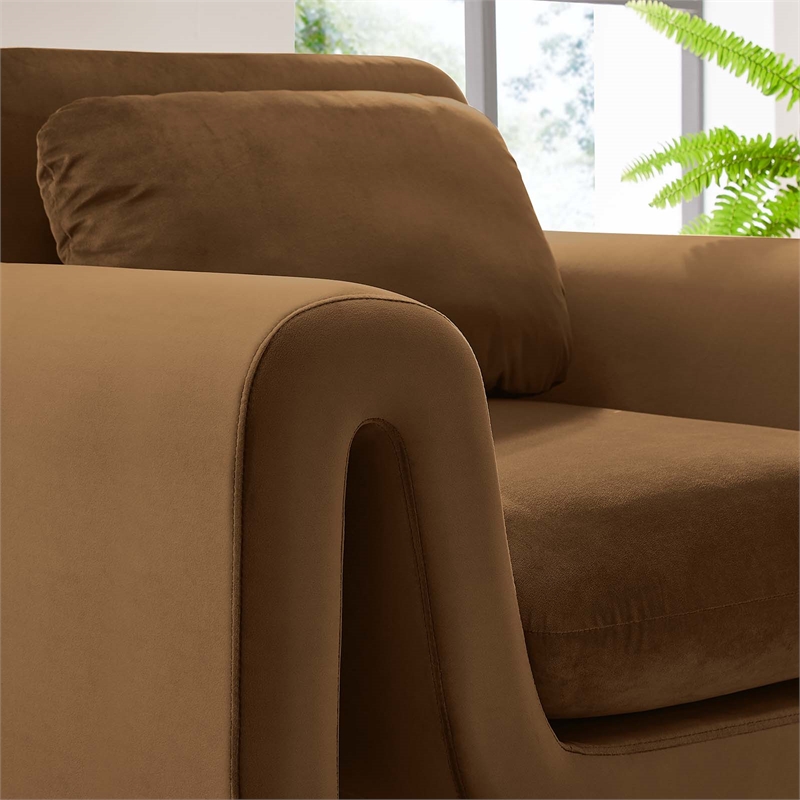 Maklaine Contemporary Upholstered Velvet Fabric Armchair in Brown
