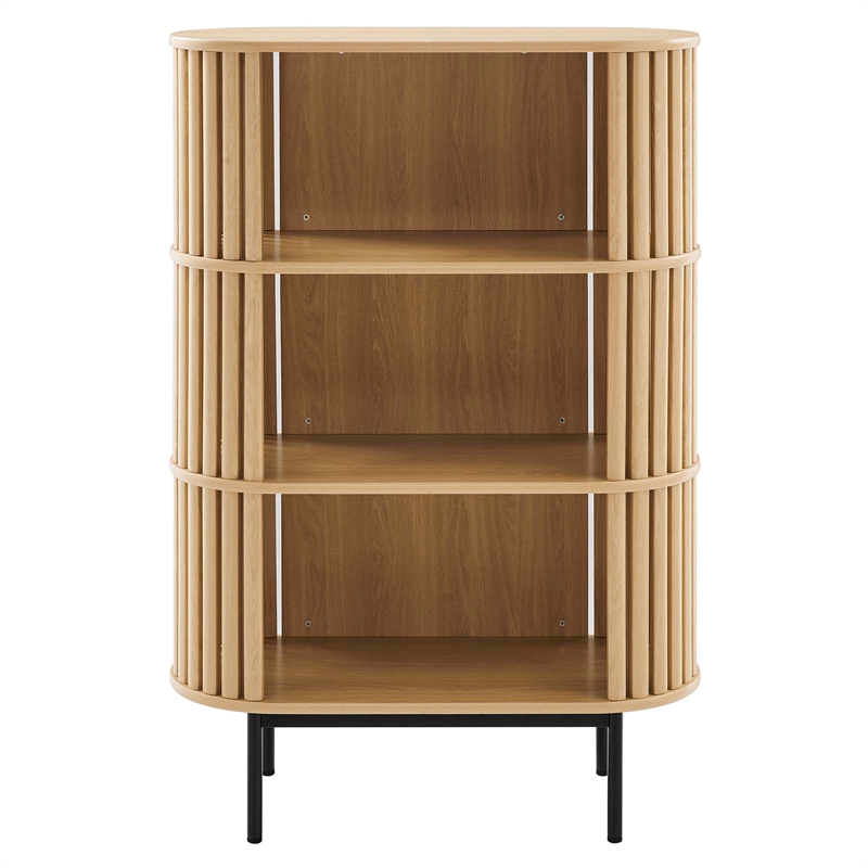 Maklaine 3-Tier Wood Display Cabinet with Open Storage in Oak