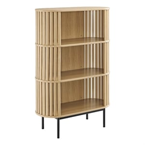 Maklaine 3-Tier Wood Display Cabinet with Open Storage in Oak