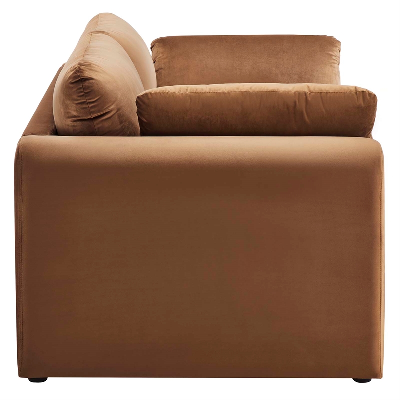 Maklaine Contemporary Upholstered Velvet Fabric Sofa in Brown