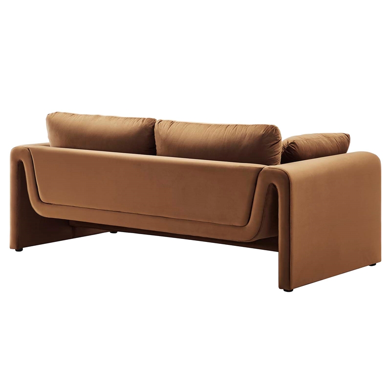 Maklaine Contemporary Upholstered Velvet Fabric Sofa in Brown