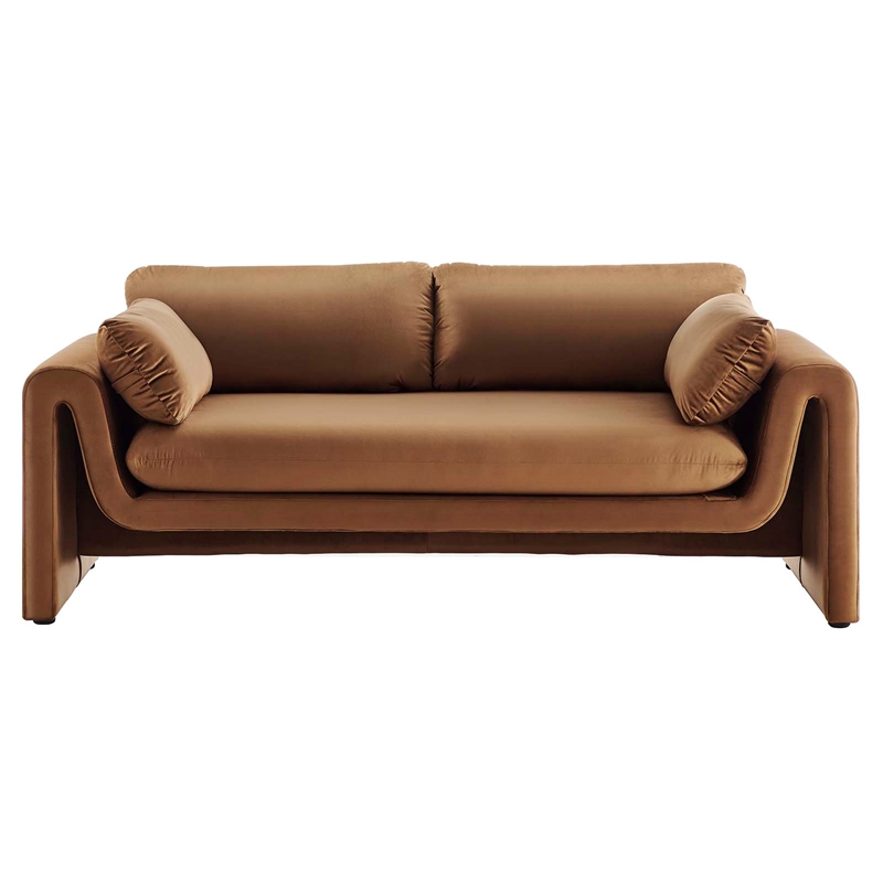 Maklaine Contemporary Upholstered Velvet Fabric Sofa in Brown